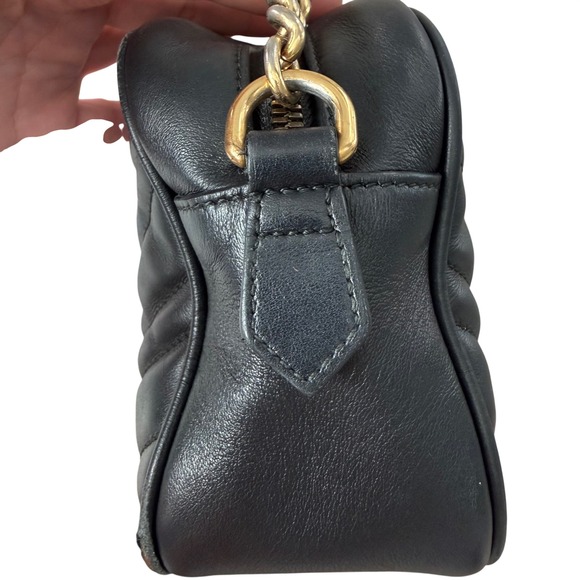 Gucci Marmont Matelasse Camera Bag Black Leather Gold GG Logo Crossbody - Picture 3 of 14